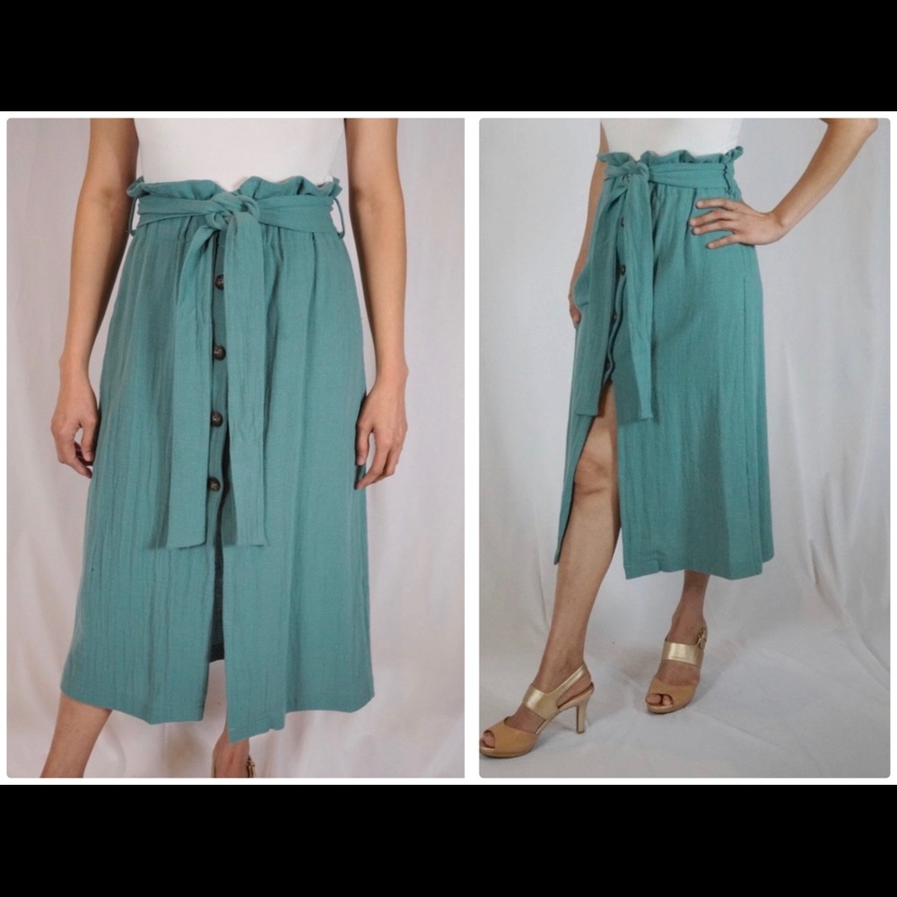 Belted Button Midi Skirt - Mineral Blue BRAND NEW!